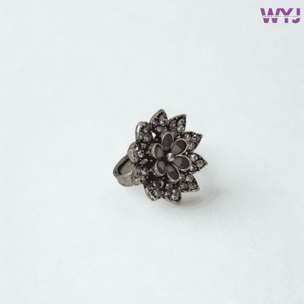Antique Purple Floral Adjustable Ring with Crystal Stones – WearYourJewellery