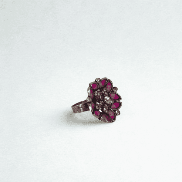 Antique Red Floral Adjustable Ring with Crystal Stones – WearYourJewellery