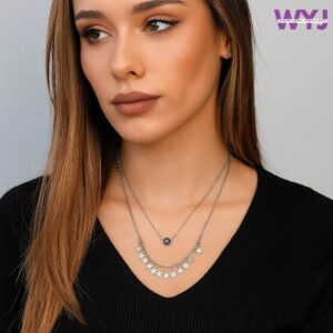 Evil Eye & Star Fringe Layered Necklace | Silver‑Tone Two‑Layer Stack