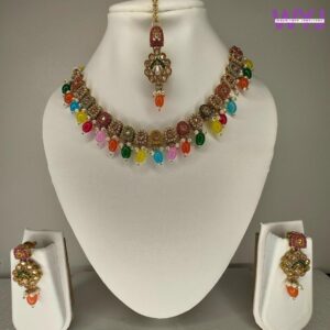 Multicolor Kundan Choker Necklace Set | Gold-Plated Bridal Jewellery | Saaga India
