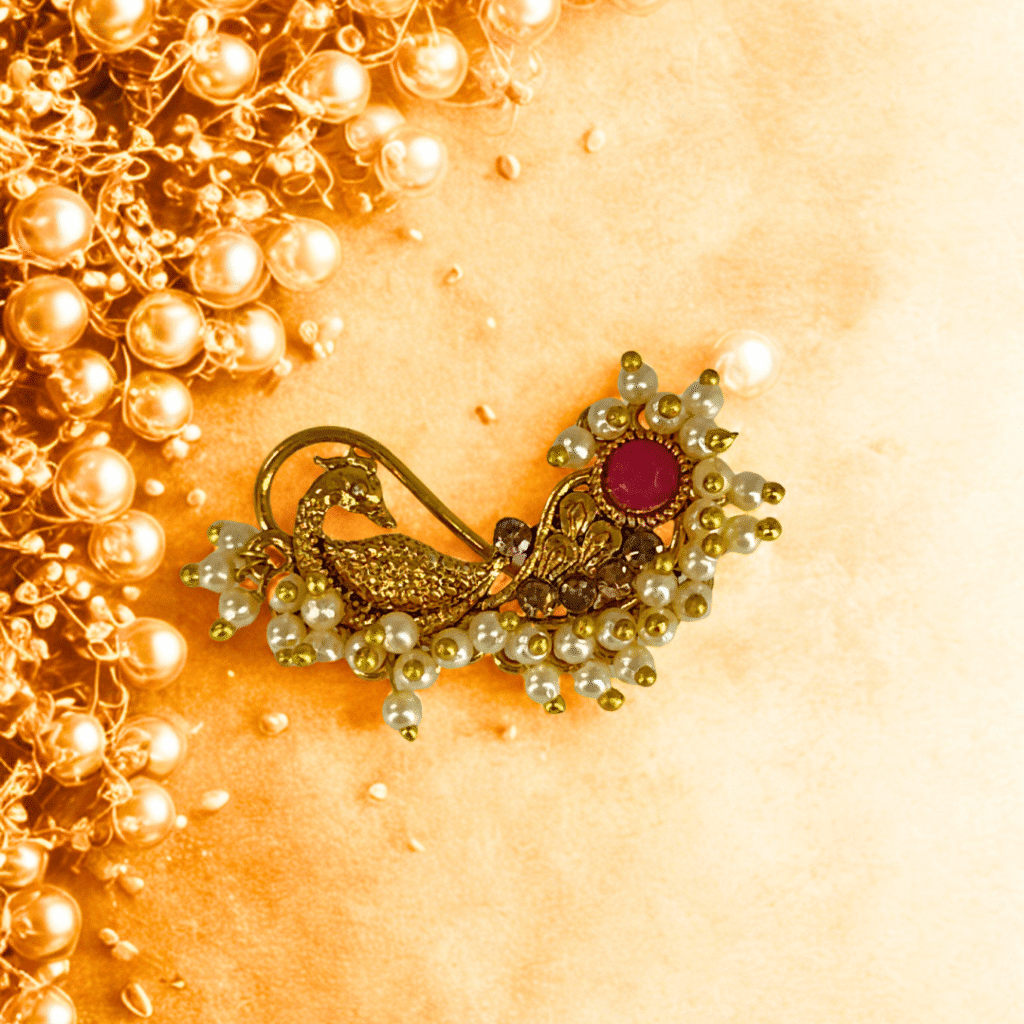 Antique Peacock Nath with Ruby Stone