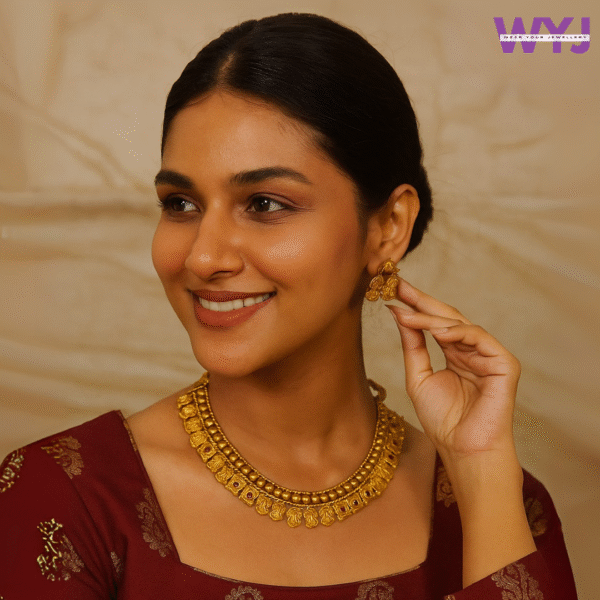 Traditional Antique Gold-Plated Necklace Set with Earrings
