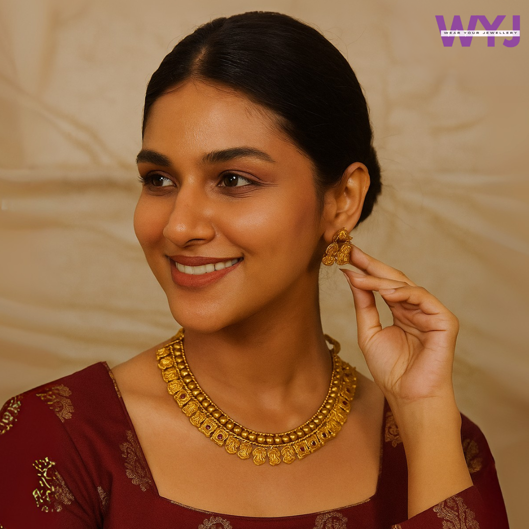 Traditional Antique Gold-Plated Necklace Set with Earrings