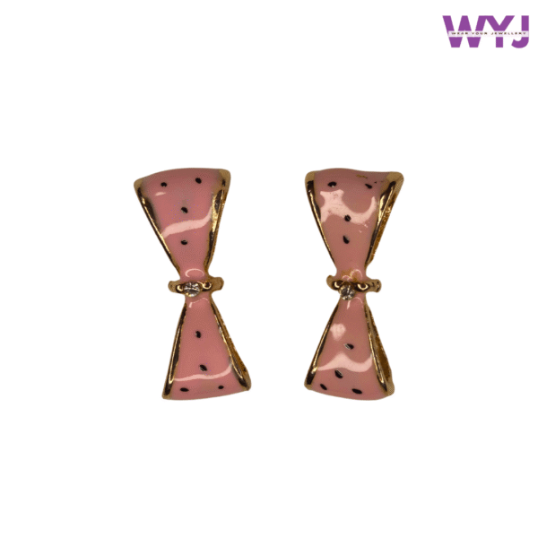 Pink Bow Shape Enamel Earrings – Elegant & Trendy Jewelry for Women