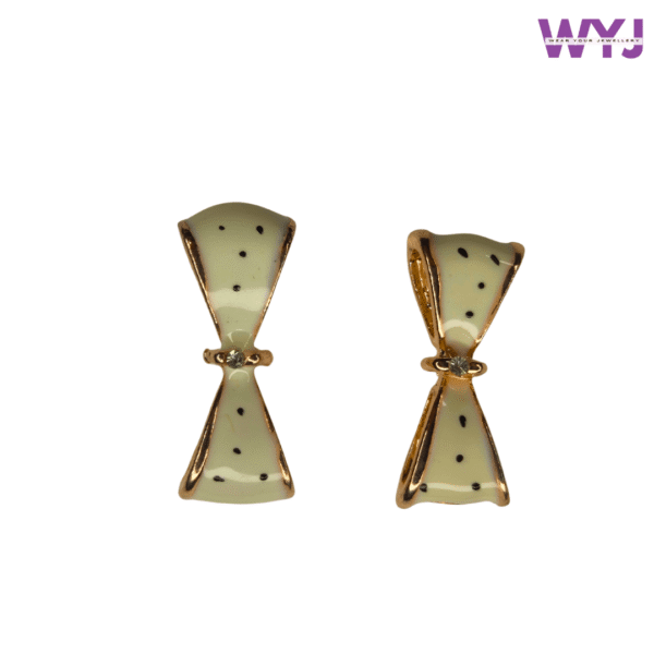 Bow Stud Earrings – Polka Dot Design with Crystal Center