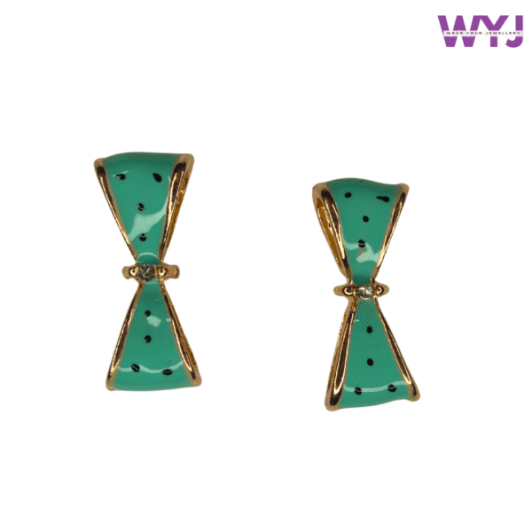 Green Bow Shape Enamel Earrings – Chic & Playful Accessories for Women