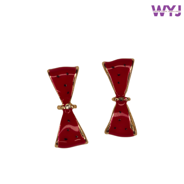Red Bow Shape Enamel Earrings – Bold & Elegant Accessories for Women