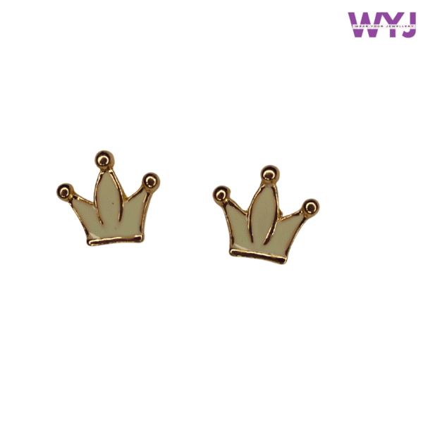 White Crown Stud Earrings for Women | Elegant Enamel Earrings