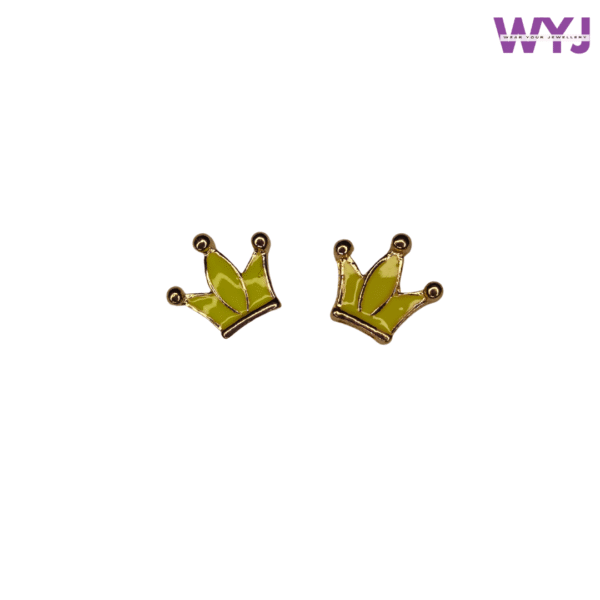 Yellow Crown Stud Earrings for Women | Cute Enamel Earrings with Gold Detailing