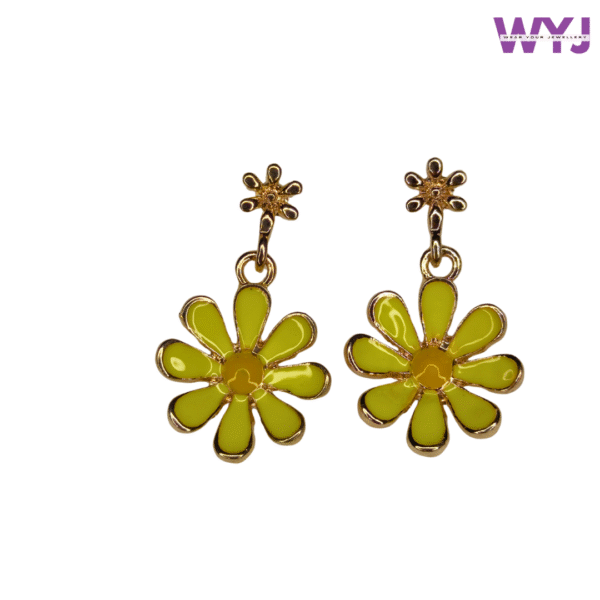 Yellow Daisy Flower Drop Earrings – Bright Gold-Plated Enamel Jewellery