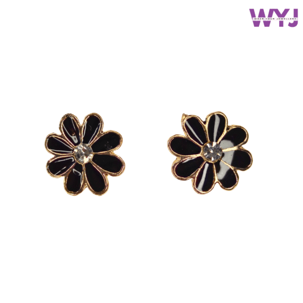 Black Daisy Flower Stud Earrings – Enamel Floral Jewellery