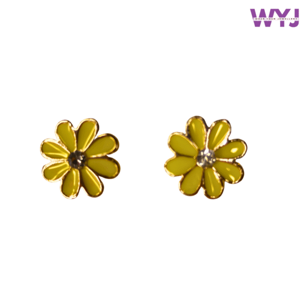 Yellow Flower Stud Earrings – Daisy Design with Crystal Center