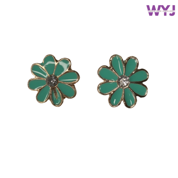 Mint Green Daisy Flower Stud Earrings – Enamel Floral Jewellery