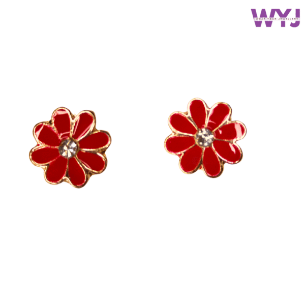 Red Flower Stud Earrings – Crystal Center Daisy Design