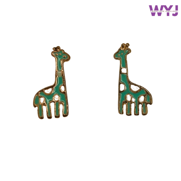 Green & Gold Giraffe Earrings Quirky Animal Jewellery
