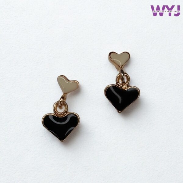Classic Black Double Heart Drop Earrings