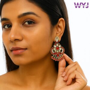 Antique Gold Finish Kundan Earrings Collection