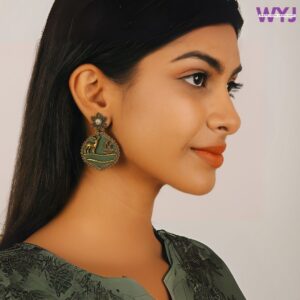 Antique Gold Deer Design Earrings – Oxidised Ethnic Statement Jewellery in 6 Colours