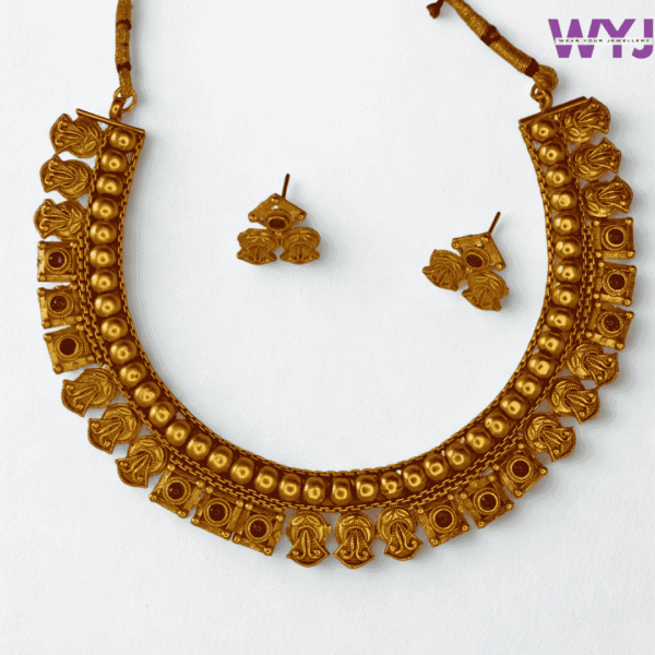 Traditional Antique Gold-Plated Necklace Set with Earrings