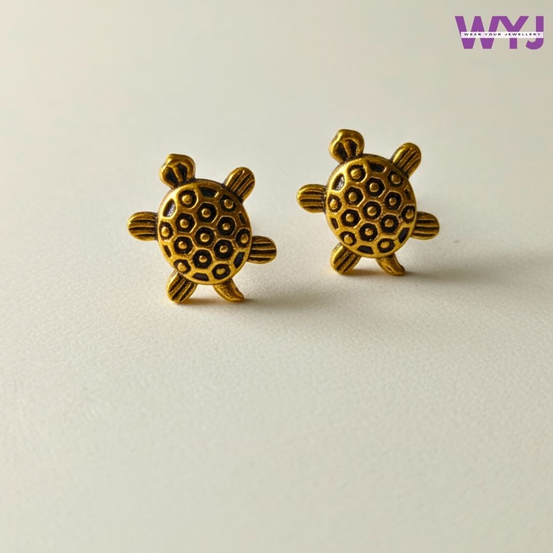 Golden Turtle Stud Earrings for Women | Lucky Ethnic Jewelry