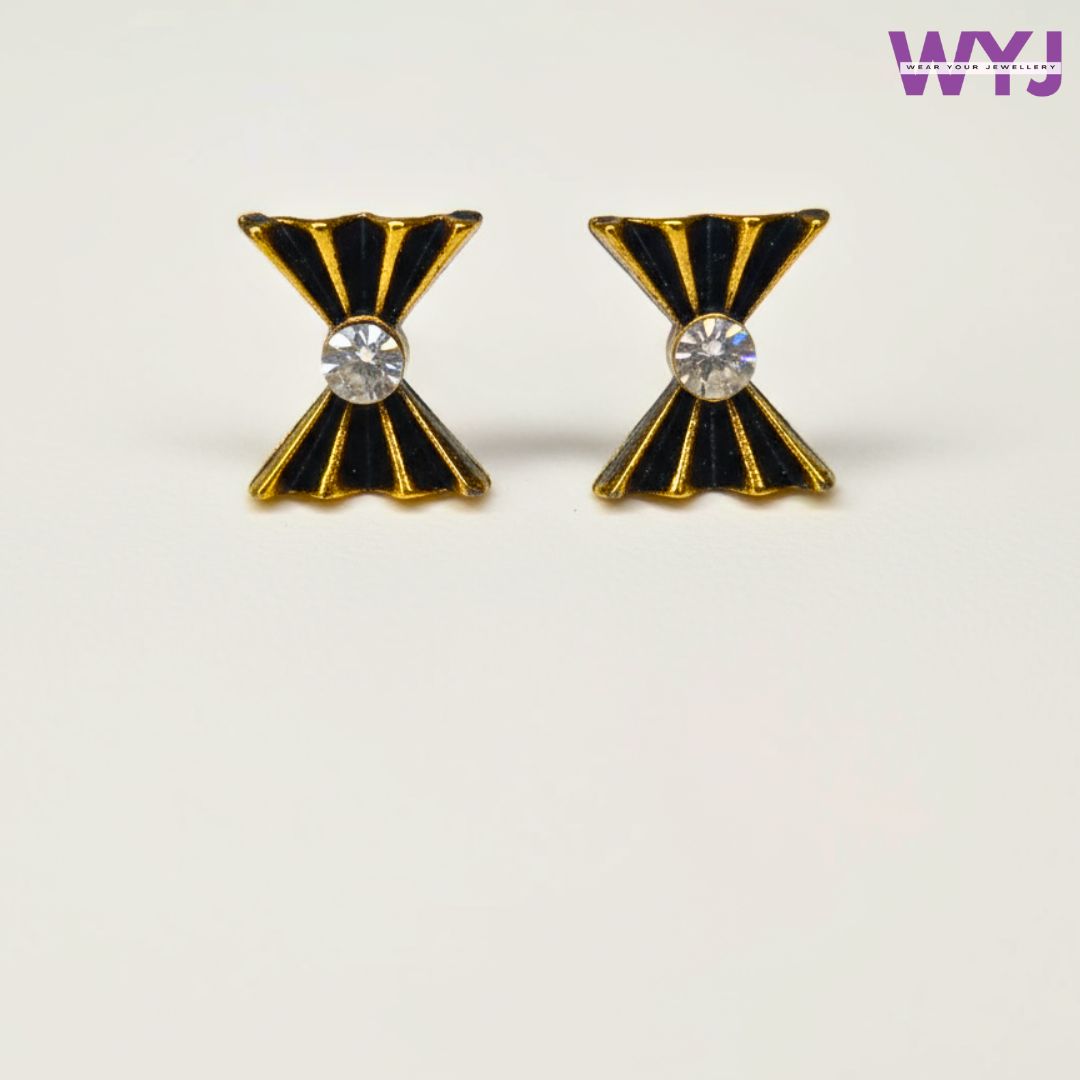 Elegant Black & Gold Stud Earrings with Crystal Sparkle