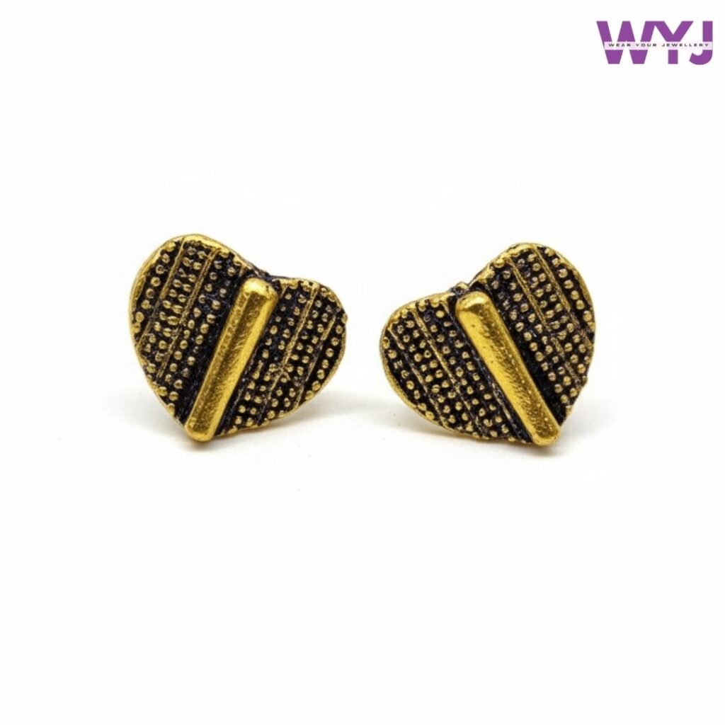 Vintage Heart Stud Earrings – Gold Textured Women’s Jewelry