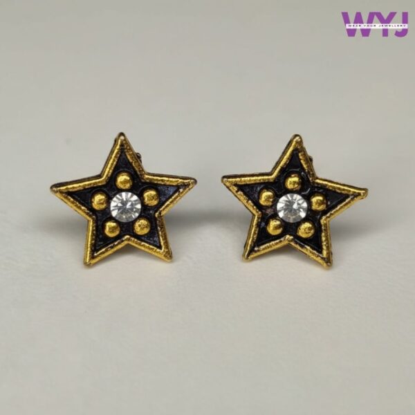 Star Stud Earrings – Gold & Black Crystal Women’s Jewelry