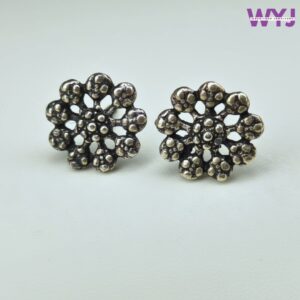 Oxidized Silver Daisy Stud Earrings