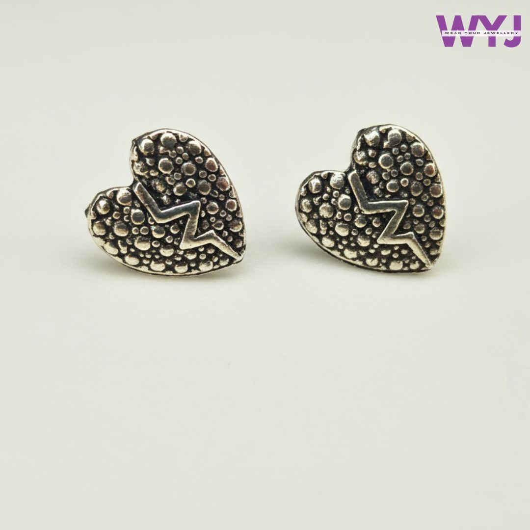 Oxidized Silver Broken Heart Stud Earrings – Trendy Jewelry