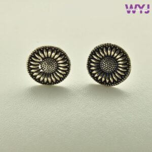 Oxidized Silver Sunflower Stud Earrings – Boho Jewelry