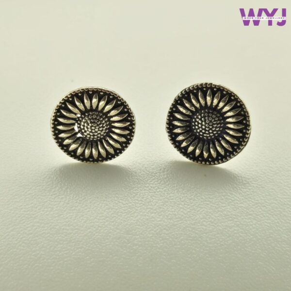 Oxidized Silver Sunflower Stud Earrings – Boho Jewelry