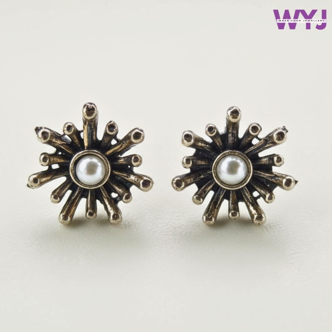 www.wearyourjewellery.com Oxidized Starburst Pearl Stud Earrings