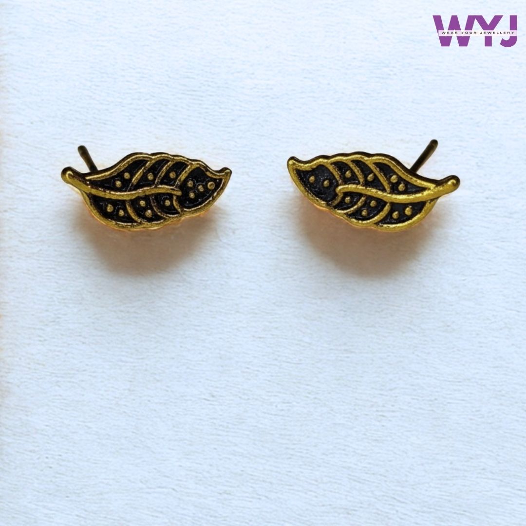 Antique Gold Leaf Stud Earrings