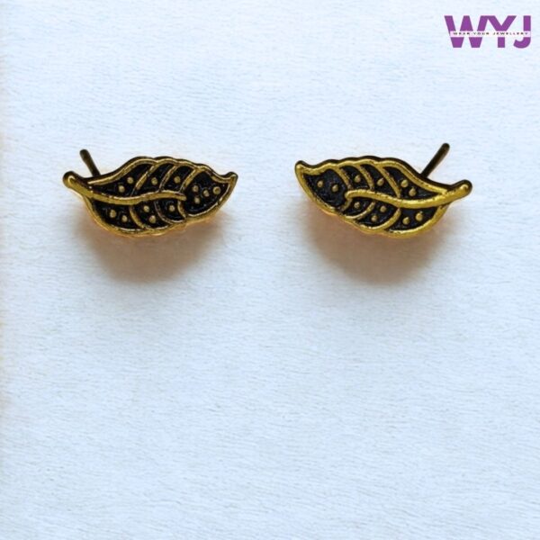 Antique Gold Leaf Stud Earrings for Women | Daily Wear Jewelry