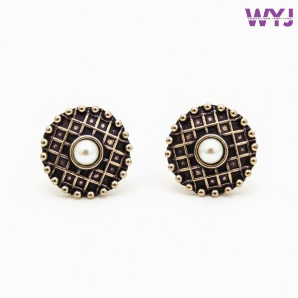 Vintage Pearl Stud Earrings | Antique Silver Plated Jewellery