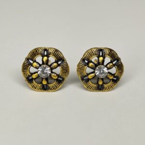 Antique Floral Stone Stud Earrings | Oxidised Ethnic Jewellery for Women & Girls