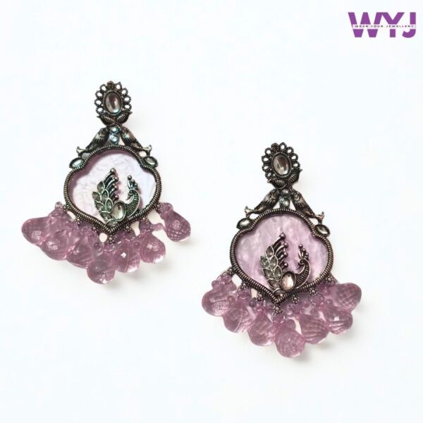 Oxidised Peacock Lavender Drop Earrings | Ethnic Statement Jewellery