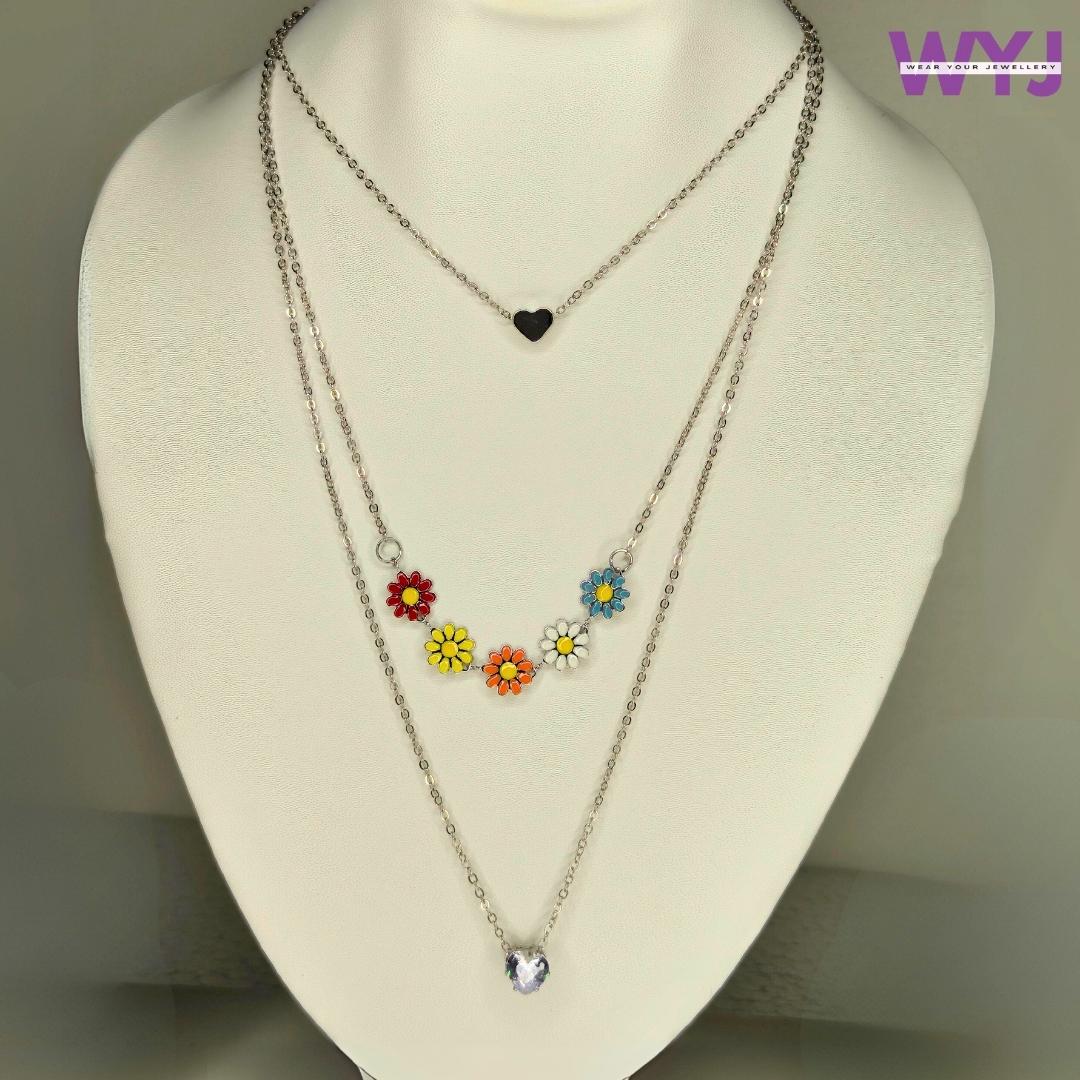www.wearyourjewellery.com Triple Layered Heart & Daisy Pendant Necklace for Women | Saaga