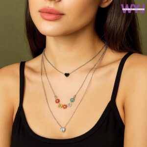 Triple Layered Heart & Daisy Pendant Necklace for Women | Saaga