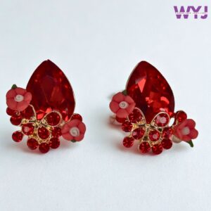 Red Crystal Floral Stud Earrings – Elegant Party & Casual Wear