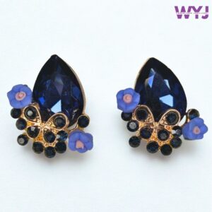 Blue Crystal Floral Stud Earrings for Women