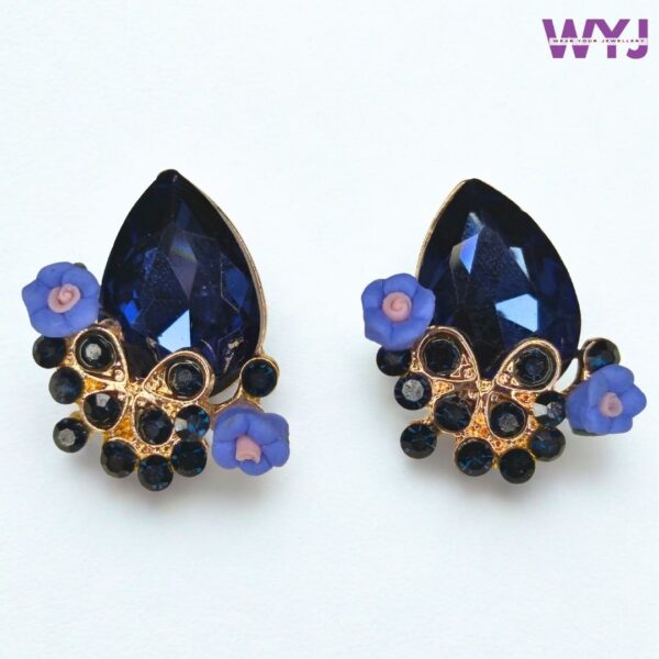 Blue Crystal Floral Stud Earrings for Women