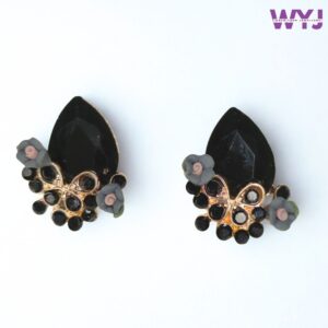 Black Crystal Floral Stud Earrings for Women