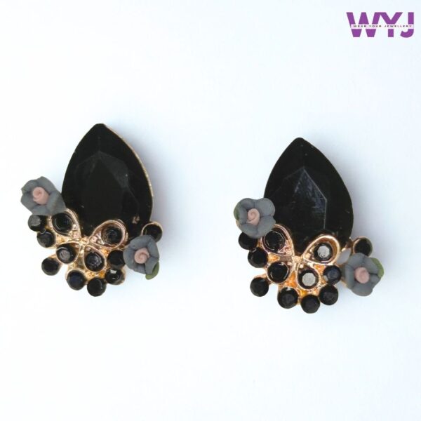 Black Crystal Floral Stud Earrings for Women