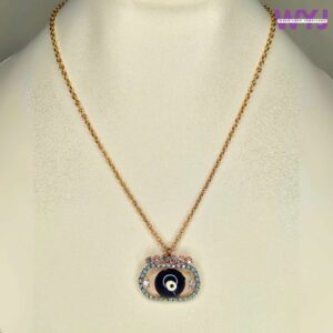 Gold‑Tone Evil Eye Pendant Necklace with Enamel & Crystal Halo | Protective Talisman by Saaga